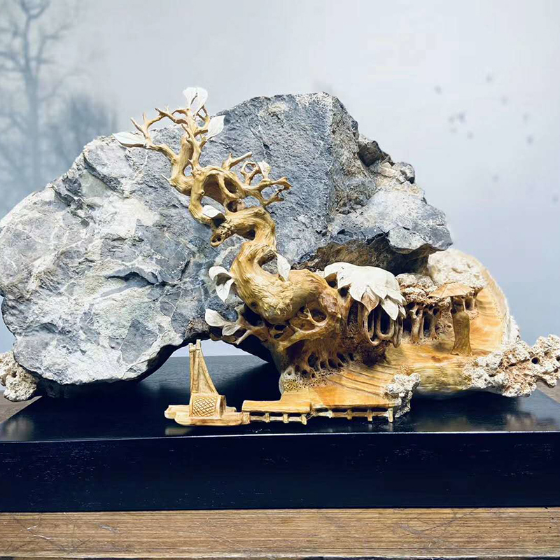 Wood in the root carving factory Taihang Cliff Bergen huddling with stone Watanabe Buddha Edge Living-room Home Swing direct sale