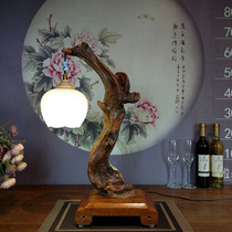Wood Yin root carving factory Taihang Ya Baichuan material Table Lamp Lamp lighting decoration living room office store direct sales