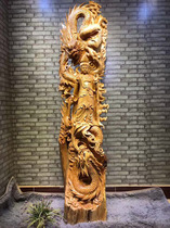 Wood-root carving factory cliff Cypress overall carving Double Dragon Guanyin Bodhisattva Buddha statue Buddha Hall living room ornaments direct sales