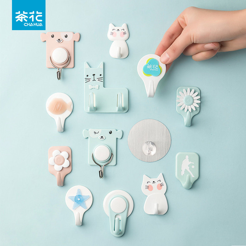 Tea Flower Powerful Adhesive Hook Home Cartoon Cute Kitchen Dorm Room Wall Mini-free Sticky Hook Toilet Washbasin