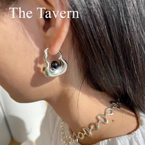 TheTavern niche designer LELEMENTO balance silver metal black agate earrings earrings stud