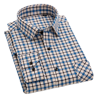 新款春季中年格子衬衫男长袖纯棉爸爸休闲内搭全棉中老年人衬衣棉