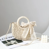 Соломенная сумка через плечо с бантиком, сумка на одно плечо, портативная пляжная корзина