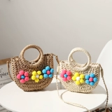 Соломенная барсетка, портативная пляжная сумка на одно плечо, в цветочек