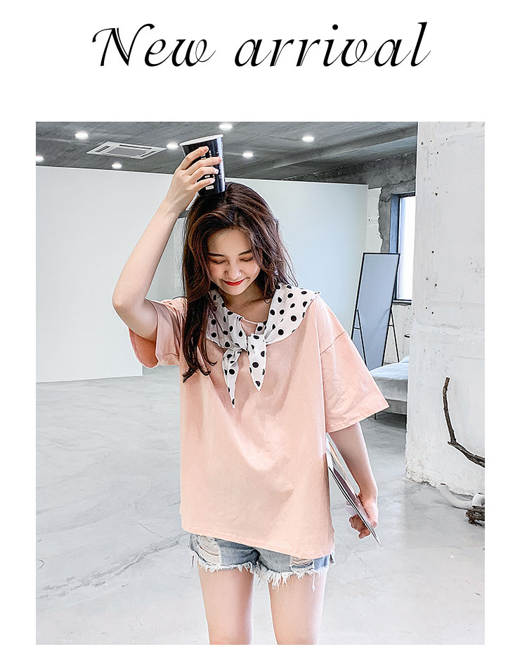 VK旗艦店 韓系小清新粉嫩波點披肩短袖上衣