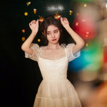 Star Ju Jingyi Zhao Silu with white polka dot mesh super fairy bubble sleeve method makes fairy princess dress female summer