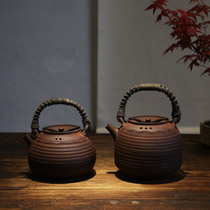 Jingdezhen handmade old rock mud cooking teapot Japanese retro lifting beam kettle ceramic heat-resistant cooking kettle anti-dry burning