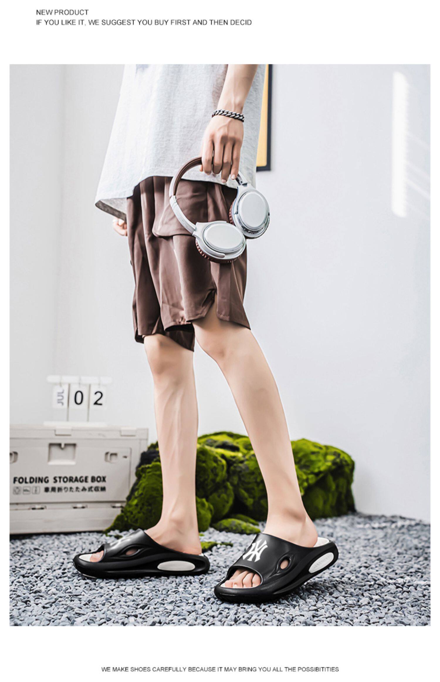 Отдых тапочки 拖鞋男潮牌2025新款夏季踩屎感家用防滑凉拖男士外穿潮流运动大码 1896680027