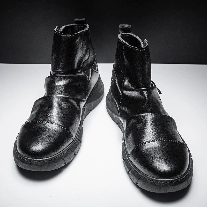 Martin boots nam mùa thu và mùa đông mới giày da nam cao cấp phiên bản Hàn Quốc của Anh giày cao cổ ngắn đế giữa Chelsea boots da dây kéo - Giày ống