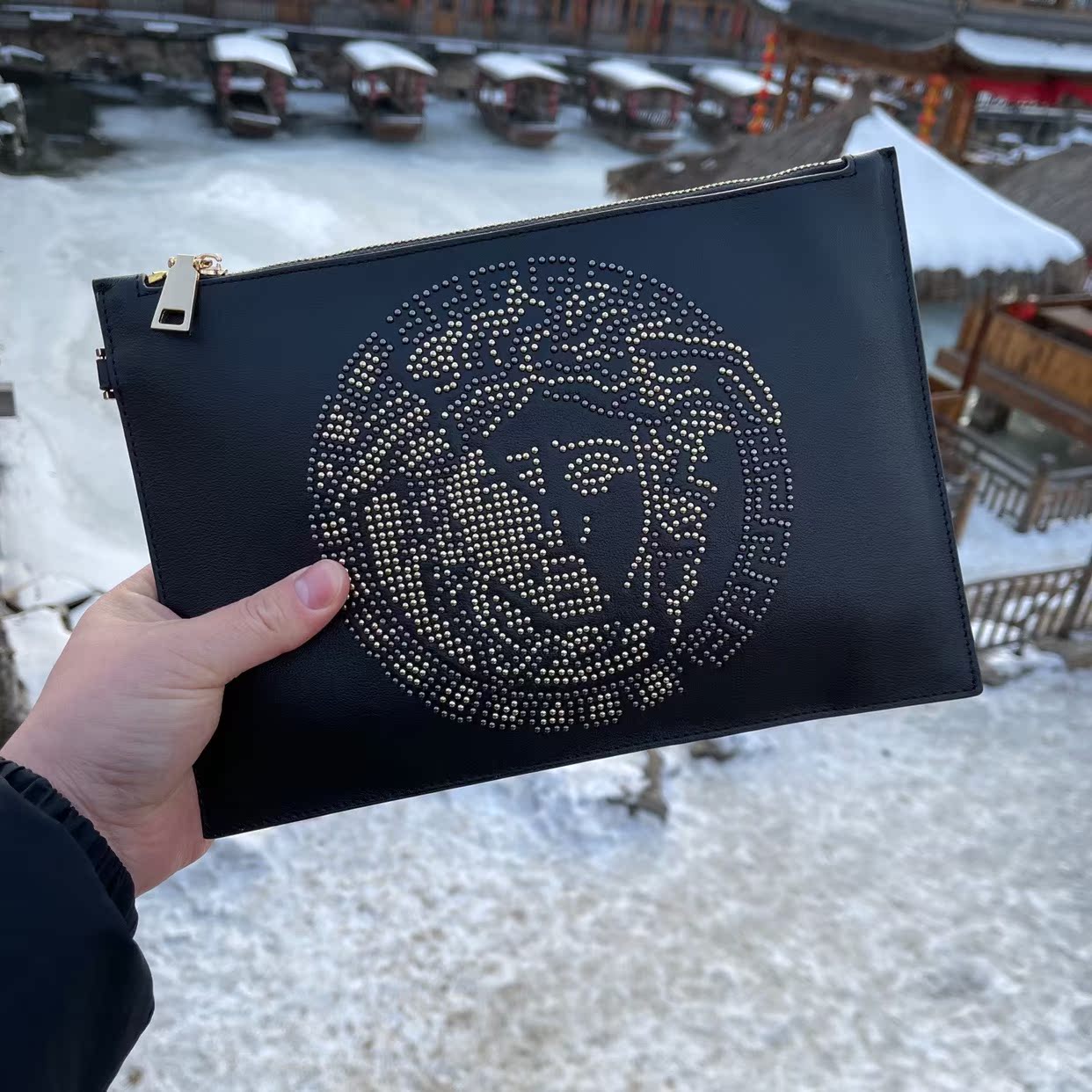 Medusa's new leather handbag for men European and American fashion leather envelope bag tide brand clutch bag men's clutch bag