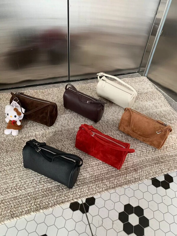 Pen Holder Bag for Women, Niche Genuine Leather Handbag, 90S2026 New Style, Simple Pencil Case Bag, Red Bag, Hand-Held Crossbody Bag