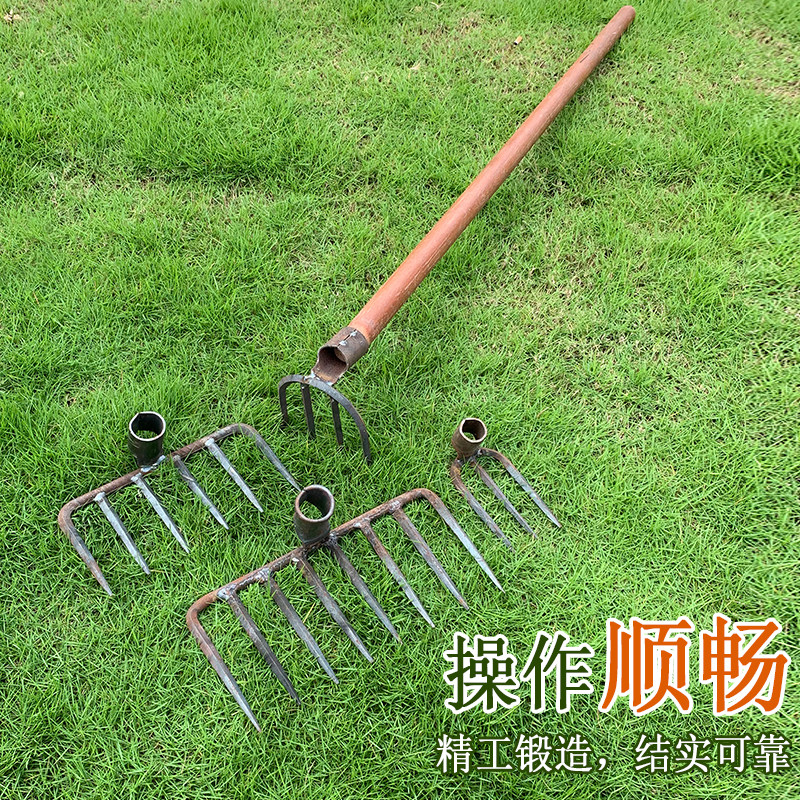Forging agricultural tools four-tooth nail rake grilled grass iron rake agricultural tools household flat turning soil loose earth artifact rake