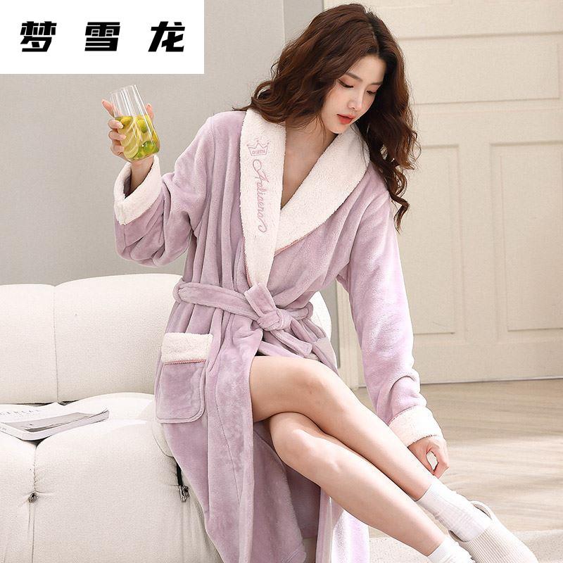 Men Sleeping Robes Long ladies' winter flannel velvet bathrobe women winter sleeping skirts autumn winter plus suede coral suede thickened 1224b-Taobao