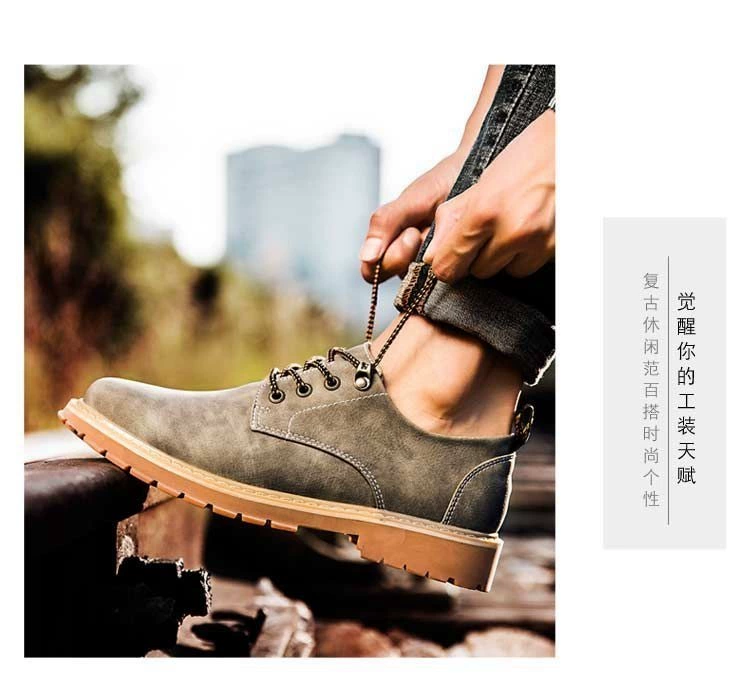 Giày thủy triều Mengxuelong giày nam mùa hè giày nam giày nam công cụ bình thường giày bốt Martin Giày ống ngắn Hàn Quốc với mũi tròn - Giày ống