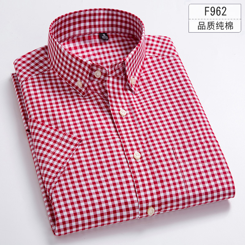 F962Paul 2021 summer new pattern pure cotton lattice man Short sleeve shirt Korean version Self cultivation Cotton leisure time Half sleeve shirt