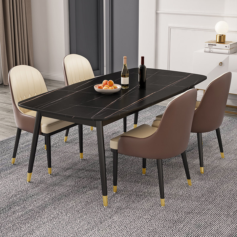 Light luxury Rock board marble dining table and chair combination 4 people 6 people eat rectangular table Italian minimalist hotel dining room