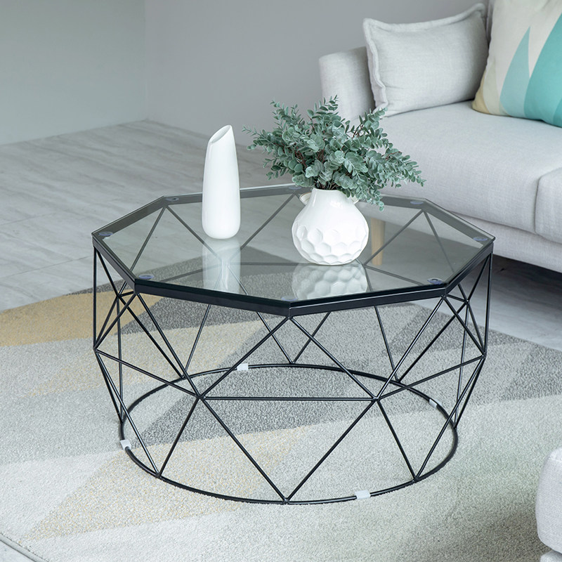 Nordic modern wrought iron geometric tempered glass coffee table living room small coffee table simple small apartment creative furniture