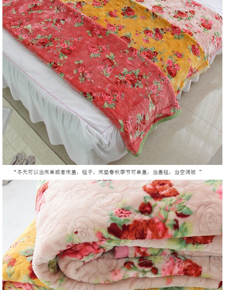 Khăn trải giường bằng vải bông ấm áp được bọc bởi chăn đôi hoa hồng sang trọng phủ flannel mùa thu và mùa đông dày giường bộ ga trải giường everon