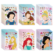 6 12Sheets Disney Princess Children Puzzle Stickers Make-a-F