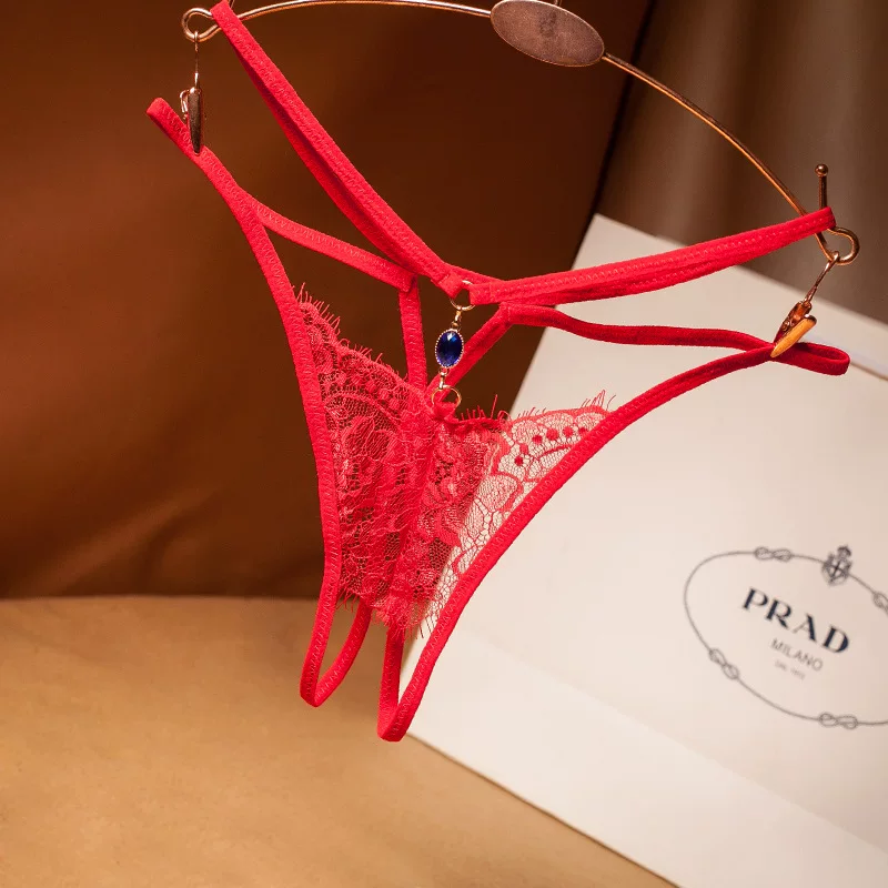 [Кружевной сексуальный thong для дам, поперечный ремень, ультра-тонкая полая temptati]