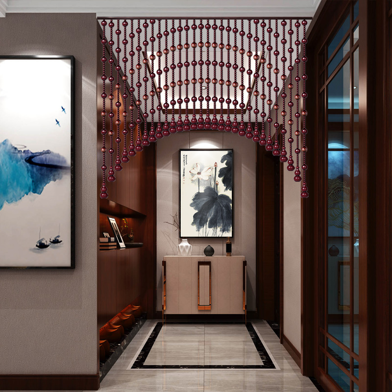 New 2021 powder room feng shui curtain lotus peach wood door curtain bead curtain partition window porch free punch bedroom living room