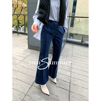 SUSISUMMER modern vintage Hong Kong style corduroy fabric corduroy 9 points flared pants 2 colors