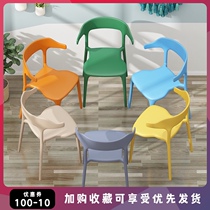  Simple dining chair Household horn chair Simple modern multi-function Nordic thickened leisure net red plastic backrest chair