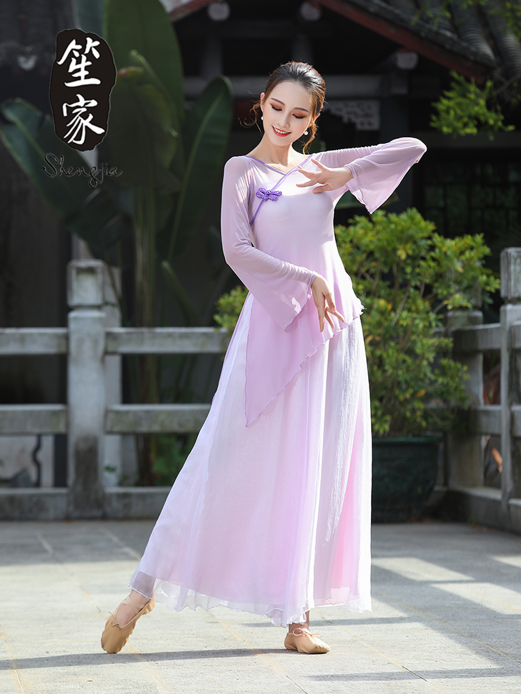 Classical Dance Rhyme Dress Flutter Performance Suit Chinese Wind Folk Dance Hanfu Net Yarn Blouses Blouses Pants Practice