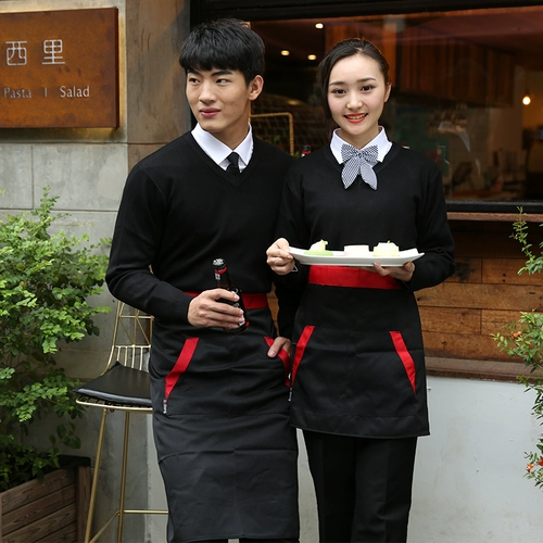 Отец -официант отель работоспособный одежда длинная -свитер -свитер для питания западного ресторана кофе фастфуд для молочного чая магазин супермаркет супермаркет осень и зимние работники