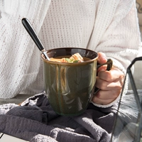 Cốc cà phê retro châu Âu cốc thủy tinh gốm cốc với muỗng ăn sáng cốc sữa cốc văn phòng nhà - Tách bình giữ nhiệt cute