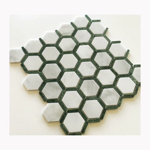 Ретро шестиугольный каменная мозаичная наклейка натуральная мрамора Большой цветок зеленый балкон ресторан