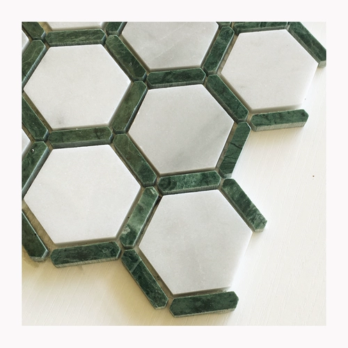 Ретро шестиугольный каменная мозаичная наклейка натуральная мрамора Большой цветок зеленый балкон ресторан