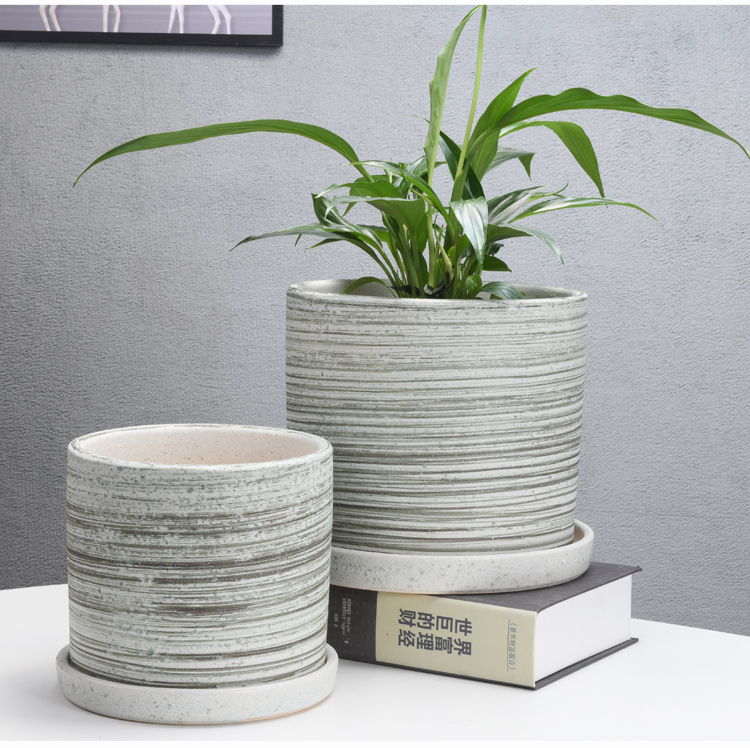 Thread series ceramic flower pot tray was oversized contracted cylindrical sitting room flowerpot pack mail clearance basin to plant trees