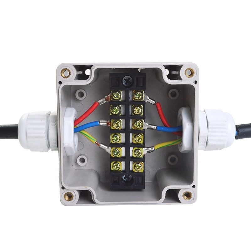 Junction Box with Terminals, Outdoor Plastic Waterproof Industrial Power Distribution Transfer Box, Sealed Three-Way Inlet and Outlet Terminal Box