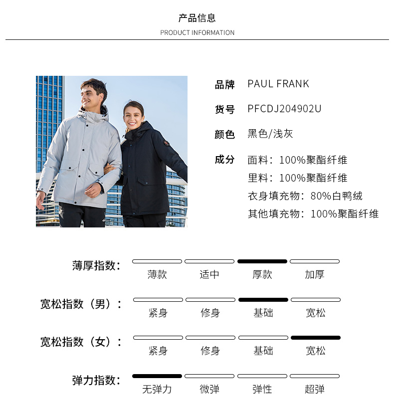 Paul Frank/大嘴猴 男女款工装修身羽绒服 图4