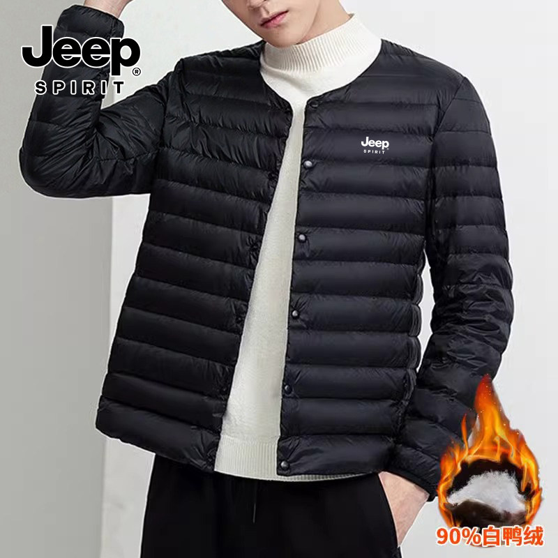 JEEP メンズ ダウンジャケット、軽量で暖かく、秋と冬に最適、2025年新スタイル、ダウンライナーベースレイヤー