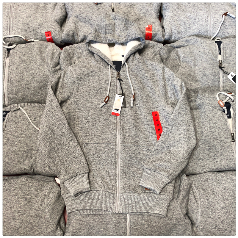 Ngày tết dày da cừu mùa đông ấm áp dây kéo rắn màu áo len trùm đầu có lót áo hoodie dây kéo