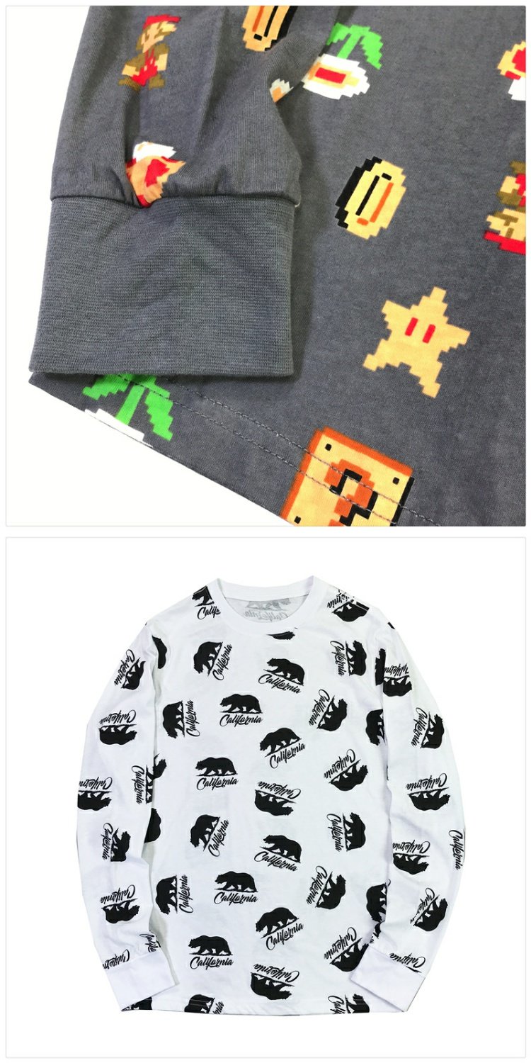 Yuan Yuan starling coke super Mario và phim hoạt hình dài khác áo thun cổ tròn áo unisex form rộng