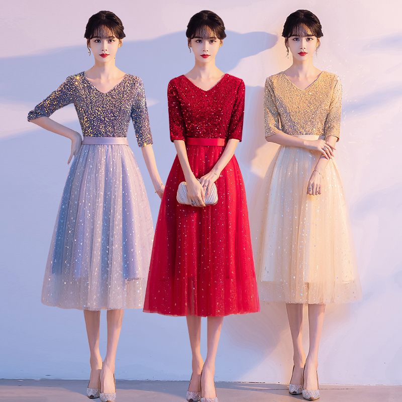 Chorus Performance Clothing for Women, Short Skirt Dress, Classy and Luxurious, Niche Red Song Competition Performance Host Dress