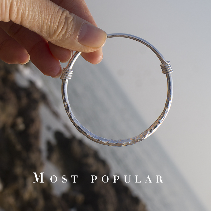 (Long lost) foot silver s999 handmade bracelet men's and women sterling silver couple push pull live mouth hammer pattern support custom lettering