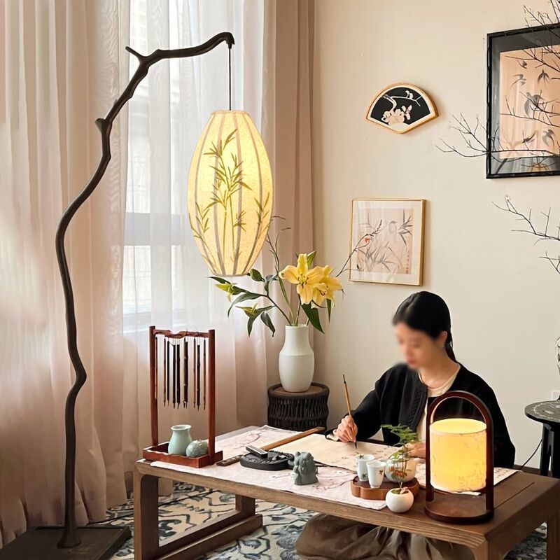 Song Dynasty Aesthetic Style Tree Branch New Chinese Zen Floor Lamp Tea Room Study Atmosphere Bamboo Leaf Fabric Lantern Fishing Lamp Song Dynasty Aesthetic Style Tree Branch New Chinese Zen Floor Lamp Tea Room Study Atmosphere Bamboo Leaf Fabric Lantern Fishing Lamp