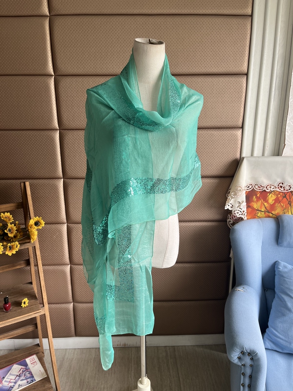 Vintage Scarf, Thin Silk Scarf, Sequin Embroidery, Beach Towel, Shawl, Neck Scarf, Multi-Functional for Travel Photography and Outings