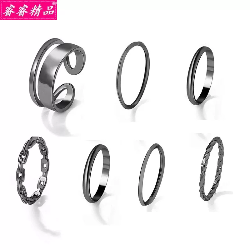 Black Knuckle Ring Set, Creative Multi-Style Alloy Joint Rings, Simple 6-Piece Kit
