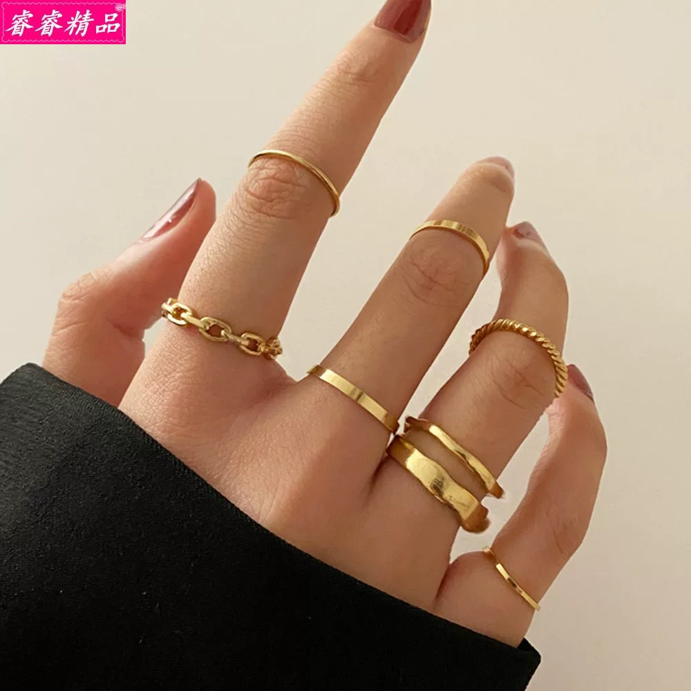 Black Knuckle Ring Set, Creative Multi-Style Alloy Joint Rings, Simple 6-Piece Kit