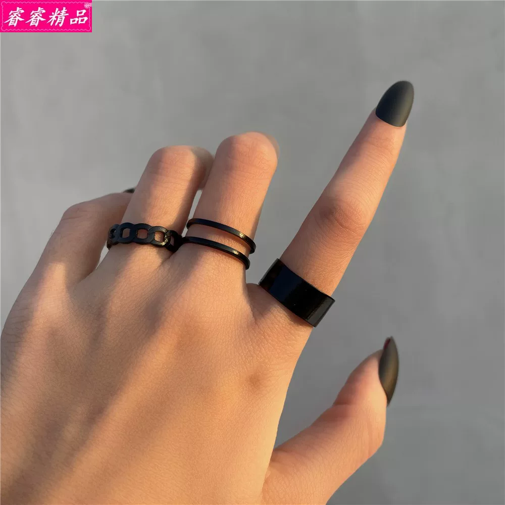 Black Knuckle Ring Set, Creative Multi-Style Alloy Joint Rings, Simple 6-Piece Kit