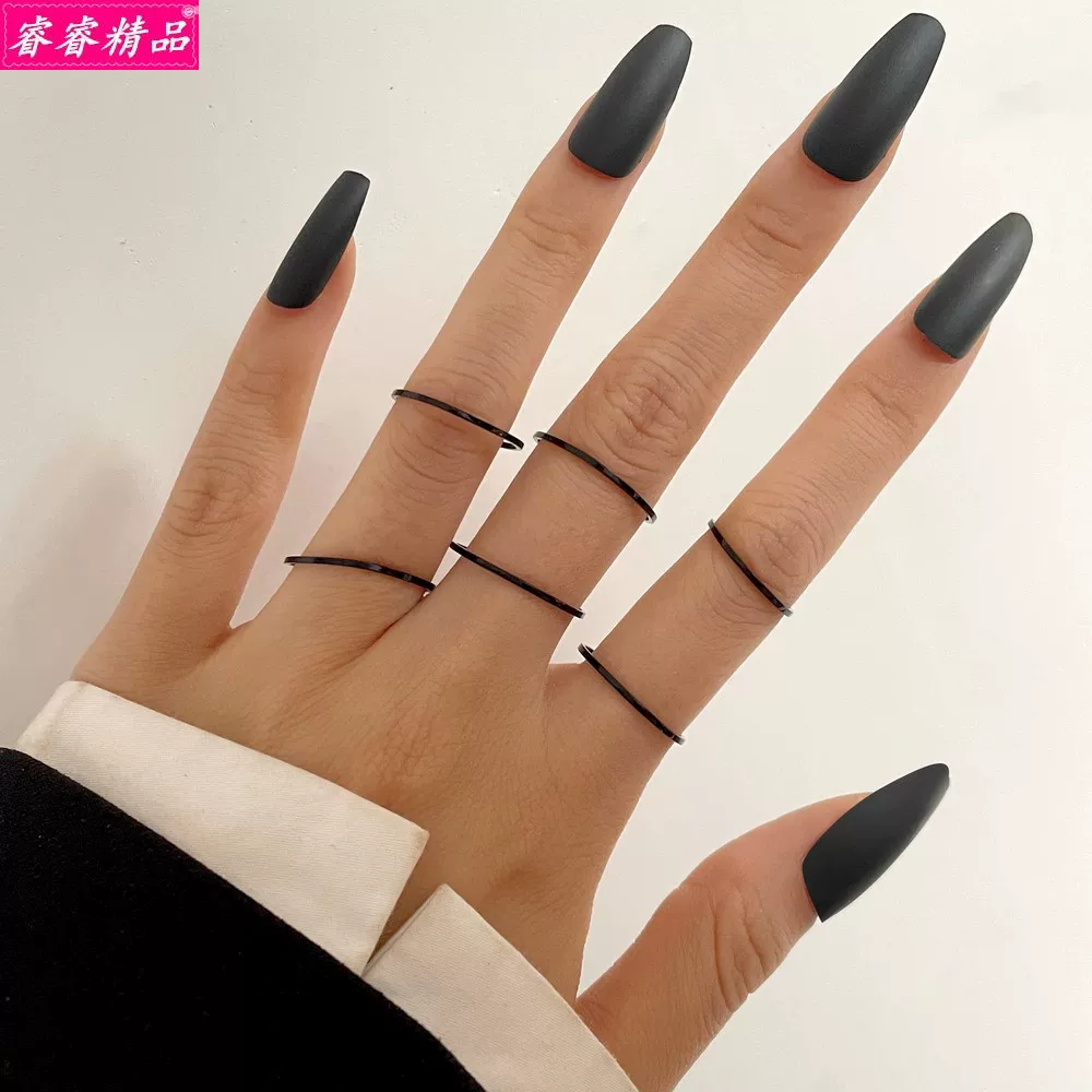Black Knuckle Ring Set, Creative Multi-Style Alloy Joint Rings, Simple 6-Piece Kit
