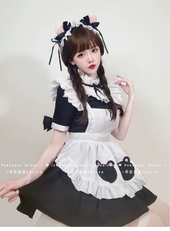 hầu gái gợi cảm cao cấp vải mềm mại Ngược Câu ChuyệnLolita siêu dễ thương gấu người giúp việc trang phục màu đen và trắng lolita cos mèo phong cách sexy cộng với kích thước váy cosplay nữ người hầu nam cosplay hầu gái