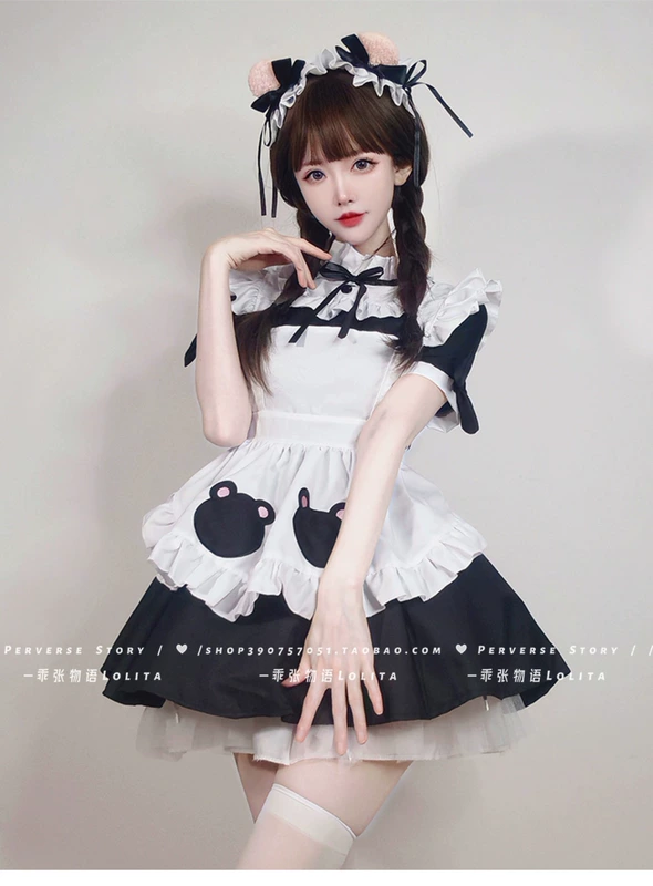 hầu gái gợi cảm cao cấp vải mềm mại Ngược Câu ChuyệnLolita siêu dễ thương gấu người giúp việc trang phục màu đen và trắng lolita cos mèo phong cách sexy cộng với kích thước váy cosplay nữ người hầu nam cosplay hầu gái