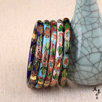 [Giấc mơ cũ] lốp đồng thủ công đích thực Bắc Kinh cloisonne vòng tay màu xanh và bạc vòng tròn nhỏ miệng đặc biệt gió quốc gia - Vòng đeo tay Cuff vòng tay đá thạch anh