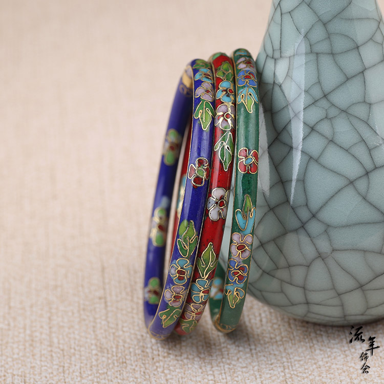 [红颜] Trong kho hàng cũ Vòng đeo tay cloisonne Bắc Kinh vòng tròn nhỏ bằng miệng lốp đồng thật 掐 lụa 珐 kiểu cổ vòng tay đá thạch anh